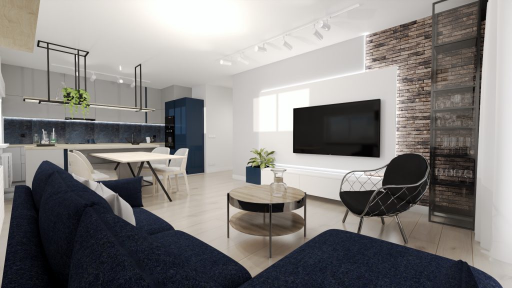 salon w stylu loft cegła